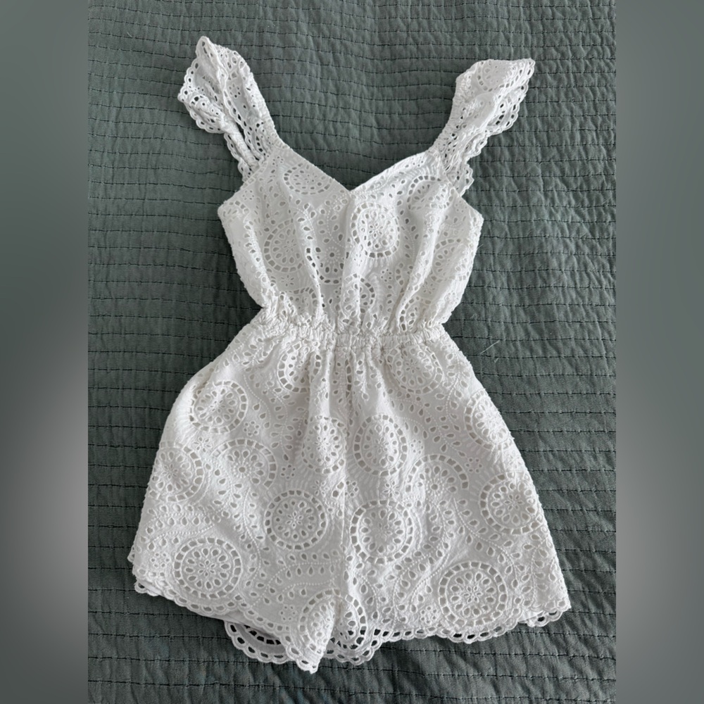White Eyelet Romper With Pockets